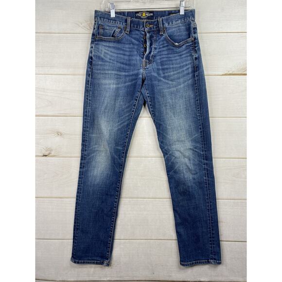 Lucky Brand 121 Heritage Slim Jeans Men's 30x32 Blue Button Fly Distressed - Picture 1 of 14